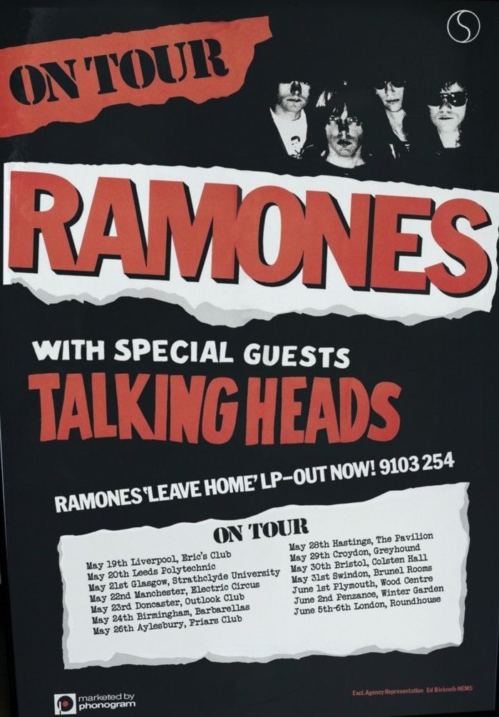 Ramones tour poster 1977. Promoting their 'Leave Home' album.