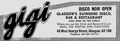 Gigi Disco in Glasgow - advert from 1978