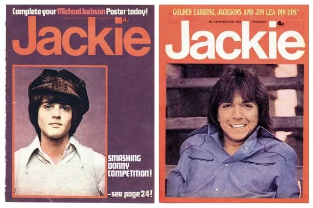 Image of two copies of 'Jackie' magazine - principally aimed at the young girls / 'teenybop' readership.