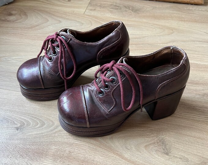 Burgundy coloured 1970s platform shoes.