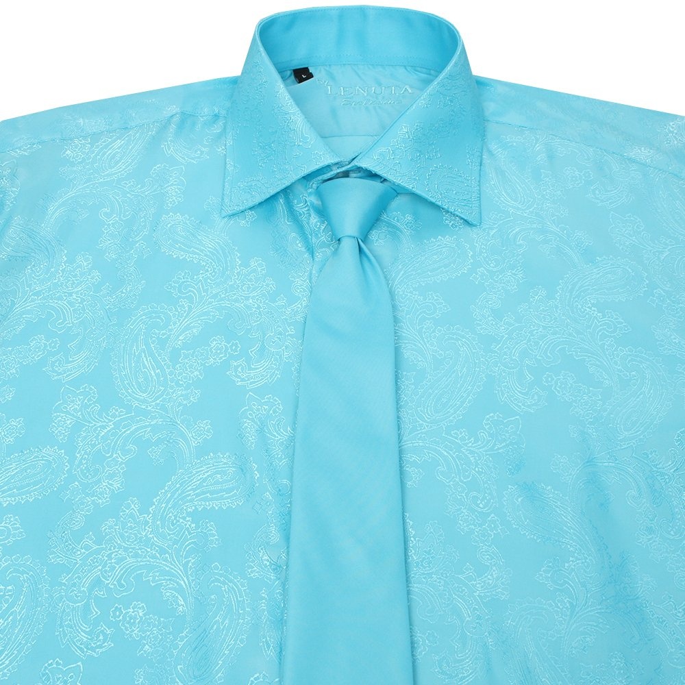 Turquoise coloured Paisley Pattern shirt with matching tie.