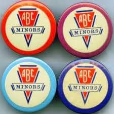 Four button badges worn by children in the ABC (film theatre) Minors Club.